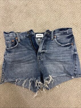 pistola Washed Blue High-Rise Frayed Denim Shorts
